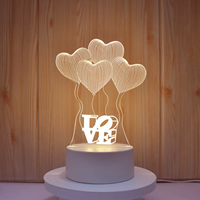 Lampe de chevet LED 3D Illusion Nuit d'Amour et Ballon, Lumières Chaudes, Lampe de Table de Bureau, Bateau d'Amour avec Base Plate en Acrylique ABS, Chargeur USB