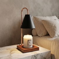 Lampe chauffe-cire électrique moderne en bambou avec base en bois, intensité réglable, minuteur, pour la maison et la décoration intérieure de chambre