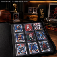 Album de cartes à collectionner à 9 pochettes avec fermeture éclair, en cuir PU, pour cartes TCG et sportives, compatible avec les protège-cartes rigides 3x4