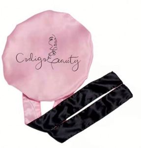 Diademas de satén suave de doble capa con tirantes largos, logotipo personalizado, banda para atar el cabello, diademas de diseñador, gorros de seda al por mayor - Product Image 4