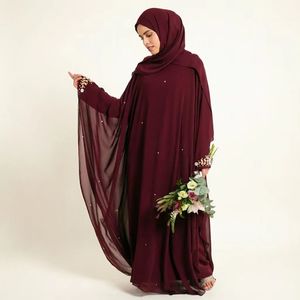 Burgundy Abaya Women Mother <strong>Daughter</strong> Set Modest Wear Islamic Clothing - Product Image 3