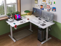 Bureau debout électrique réglable en hauteur en forme de L avec triple surface de travail, poste de travail d'angle assis-debout pour la maison et le bureau