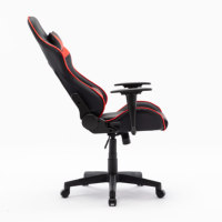 Chaise de jeu ergonomique en cuir noir et rouge avec accoudoirs 2D, cadre métallique inclinable à 180 degrés en mousse moulée