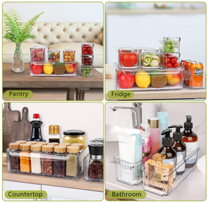 Paquete de 10 contenedores Organizadores de plástico transparente para refrigerador, tapas apilables para almacenamiento de alimentos, nevera, bebidas, frutas, encimeras de cocina - Product Image 6