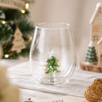 Handgeblasenes Borosilikatglas-Trinkglas in Eiform mit 3D-Weihnachtsbaum-Design, Weihnachtsgeschenk-Becher für Party und Zuhause, Saftglas