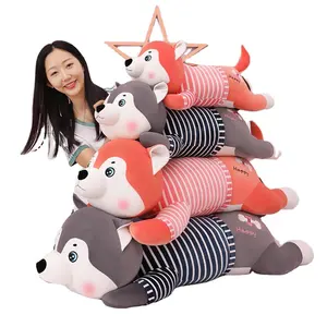 AIFEI TOY Wholesale Dressing Style Striped Husky Throw Pillow Cute Husky Dog Doll peluche regalo di compleanno per bambini