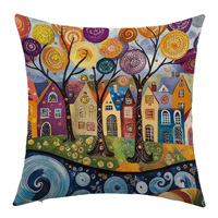 Nouvelle Arrivée Housse de Coussin Décorative à Imprimé Abstrait, Style Village Artistique, pour Canapé, Chambre et Salon