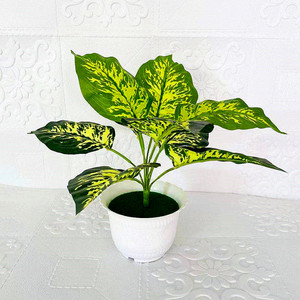 Plante verte artificielle en pot, bonsaï à neuf têtes jaunes tachées, décoration d'intérieur, accessoires de mariage - Product Image 1