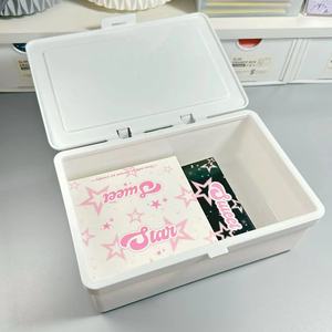 White Flip Top Storage Box Rectangular Stackable Lid Office Organizer Desktop Stationery Journaling Materials Dustproof - Product Image 1