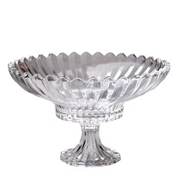 Plateau à fruits plat en verre cristal transparent, design rétro, forme ronde, base haute, durable, poli, motif solide