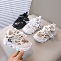 Chaussures de Sport Enfants 2024 Baskets Mode Respirantes à Lacets LED Décontractées pour Garçons et Filles