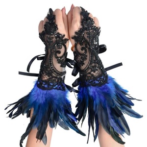 Gants à doigts en dentelle et plumes, accessoires de costume de fête masquée, vente chaude - Product Image 3