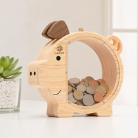 Tirelire en bois de luxe avec fenêtre transparente en acrylique, boîte en forme de cochon gravée au laser, cadeau éducatif pour enfants, provenant du Shandong