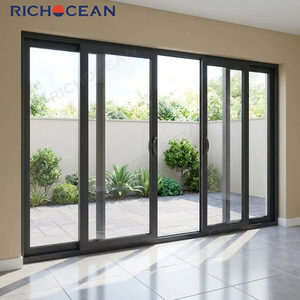 Porte Scorrevoli in Alluminio Nero Antiuragano RICHOCEAN, Porte Esterne Scorrevoli a Doppio Vetro Temperato per Casa - Product Image 1