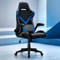 Chaise de jeu ergonomique en gros avec accoudoirs relevables, en cuir PU noir et bleu, chaise de bureau de course, capacité 350 lbs