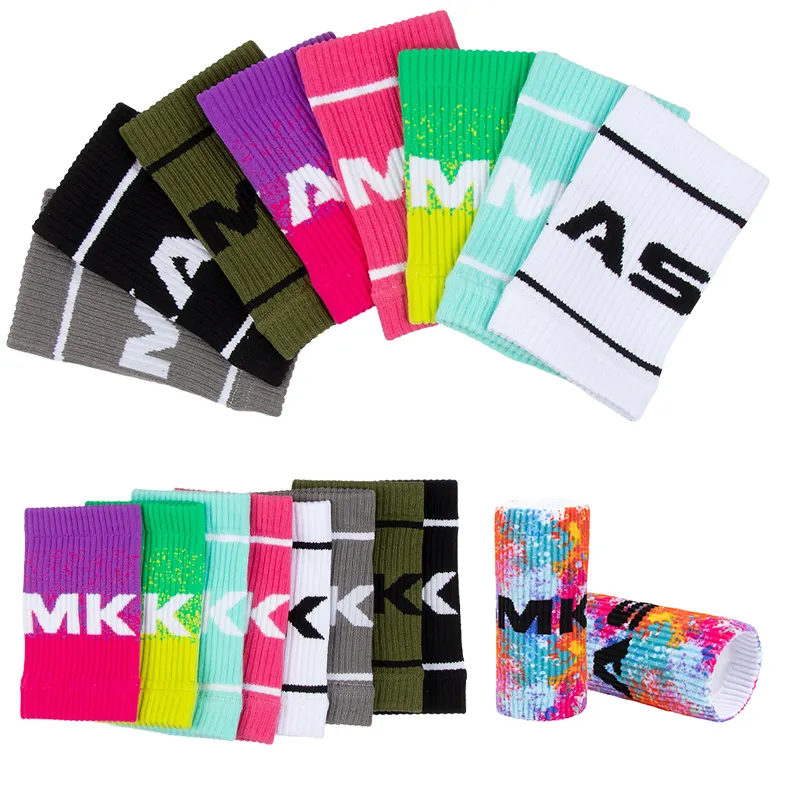 MKAS Cotton Sweat absorbing wrist band gradient wrist sweatband with logo custom wrist support for gym sweatband