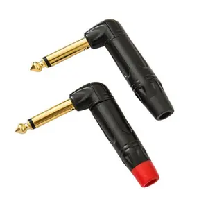 Right Angle Jack 6.35MM Mono/Stereo 6.3MM Male Connector Brass Gold Plated 1/4 Inch Plug Microphone Connector