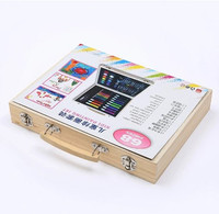 Ensemble de 68 crayons de couleur et de feutres aquarelles en boîte en bois pour enfants, pour dessin, peinture, art, cadeau scolaire