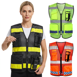 Chaleco de Seguridad de Alta Visibilidad con Franjas Reflectantes, Material de Poliéster/Algodón Negro y Amarillo, Ropa de Trabajo para Hombre, Uniforme de Guardia, Verano - Product Image 1
