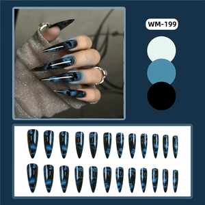 <span class=keywords><strong>Uñas</strong></span> Postizas Hechas a Mano Alies, Venta al por Mayor, 24 Piezas, Estilo Stiletto Largo, Mariposa Negra sobre Azul Oscuro, Suministros para <span class=keywords><strong>Uñas</strong></span>, <span class=keywords><strong>Uñas</strong></span> Acrílicas, Arte de <span class=keywords><strong>Uñas</strong></span> - Product Image 3