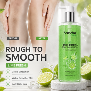 Gel Douche Exfoliant Éclaircissant et Blanchissant 2-en-1 Marque Blanche Parfum Citron Vert et Sakura Frais Doux 500ml - Product Image 3