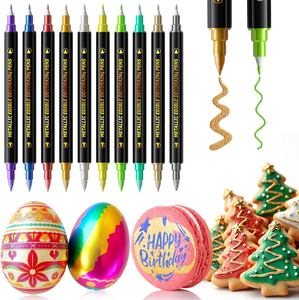 Marcadores <span class=keywords><strong>comestibles</strong></span> para decoración de galletas, marcadores metálicos de grado mejorado, bolígrafos brillantes dorados, bolígrafos para colorear alimentos con punta de doble cara - Product Image 1