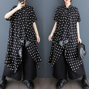 Chất Lượng Cao Mùa Hè Áo Cho Phụ Nữ Pleated Voan Với Không Đối Xứng Thiết Kế Lỏng Phù Hợp Với Màu Đen Áo Top - Product Image 2