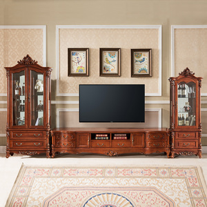American-style Classic Solid Wood <strong>TV</strong> Cabinet, <strong>Vintage</strong> Wooden <strong>TV</strong> <strong>Stand</strong> with Drawers, Living Room Villa Furniture - Product Image 2