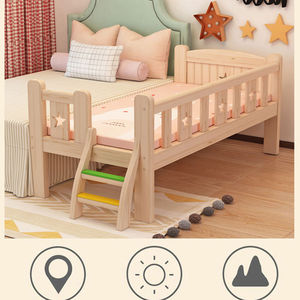 Modern Single Girl Widened Frame Kids' <strong>Cribs</strong> Solid Wood Stitch <strong>Big</strong> Bed Children Spliced Bed with Stairs - Product Image 6