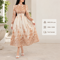 Robe midi florale boutonnée pour femme, taille haute, manches longues, col chemise, style vintage romantique, coupe trapèze, vêtements de boutique personnalisés OEM ODM