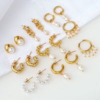 Pendientes de Aro de Lujo Toposh con Baño de Oro y Perlas de Acero Inoxidable, Joyería de Moda para Mujer, Venta al por Mayor a Granel