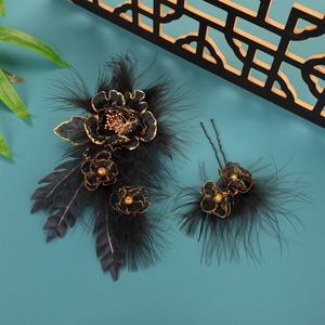 25 nouveaux accessoires pour cheveux en forme de pivoine noire foncée, design original, faits à la main, estampillés or, pinces à cheveux en plumes, coiffure Hanfu - Product Image 1