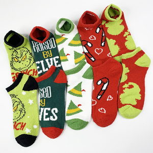 <span class=keywords><strong>Calcetines</strong></span> tobilleros navideños para parejas, novedad de 2023, venta al por mayor, creativos, terciopelo Coral, dibujos animados, <span class=keywords><strong>Grinch</strong></span>, regalo - Product Image 2