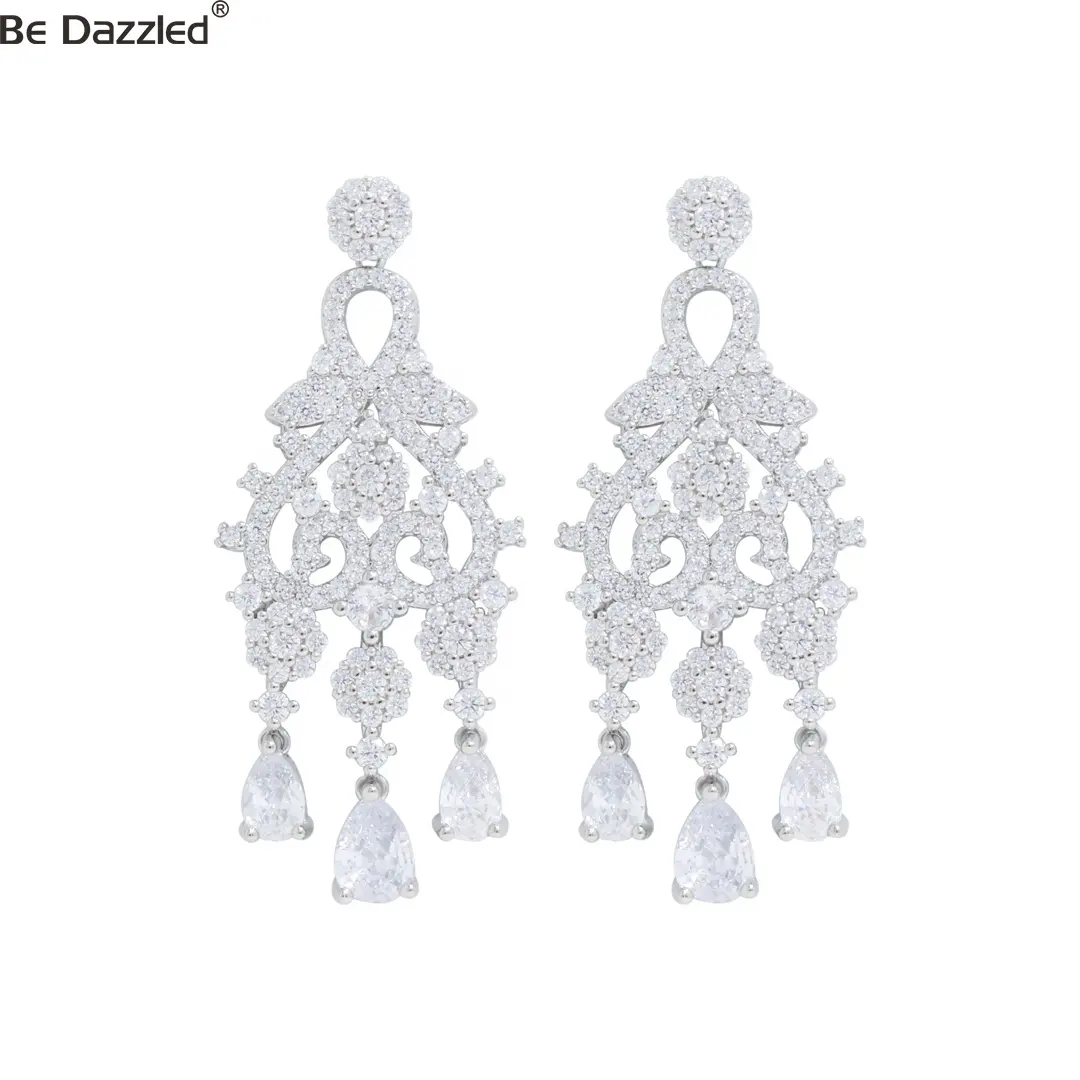 Delicate Cubic Zirconia Stone Dangling Long Water Drop Large Chunky Chandelier Earring for Women Dubai Nigerian Wedding Jewelry