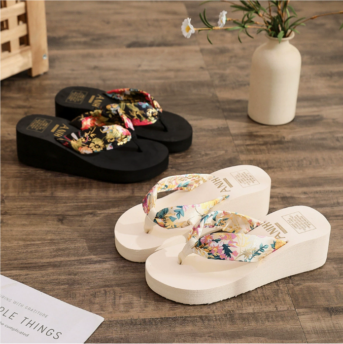 golden color wedges slippers