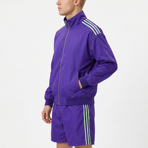Purple <b>Men</b> Tracksuit Set <b>Zip</b> Up Jacket and <b>Shorts</b> Sportswear Casual Teamwear OEM Custom Logo - Product Image 5