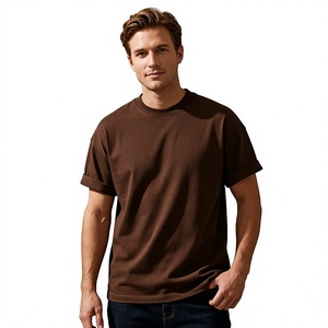 Brown Solid Jersey Oversized Acid Wash T-Shirt Loose Fit Crewneck Short Sleeve Cotton Custom Print Streetwear 320g Front <b>Logo</b> - Product Image 1