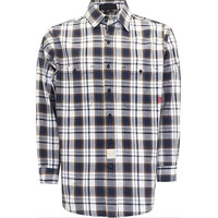Kemeja Las Pria Anti Api 7.5 Oz Katun Murni Motif Kotak-Kotak Celup Benang Bersertifikasi ASTM Level 2 Grosir