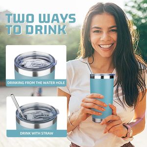20 Oz Stainless Steel Tumbler Double Wall Vacuum <b>Insulated</b> Travel Coffee <b>Mug</b> With Lid And Straw Maya Blue - Product Image 4