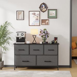 Tủ quần áo vải cho phòng khách với 5 ngăn kéo ngực rộng ngăn kéo lưu trữ đơn vị tổ chức thiết kế hiện đại - Product Image 6