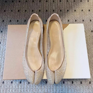 Women <b>Split</b> <b>Toe</b> Rhinestone Mesh <b>Shoes</b> Flat Heels Diamonds Sandals Dress Wide Feet Large Size 44 Pumps - Product Image 5