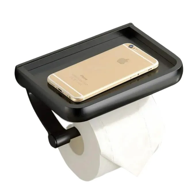 New Design Black Space Aluminum Wall Mounted Toilet Paper Roll Holder With Phone Shelf
