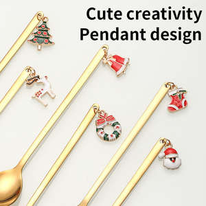 Fourchette à dessert moderne Cuillère à café Couverts de Noël en acier inoxydable doré avec boîte-cadeau - Product Image 4