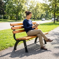 Banc de parc extérieur moderne en bois et métal, résistant à la corrosion