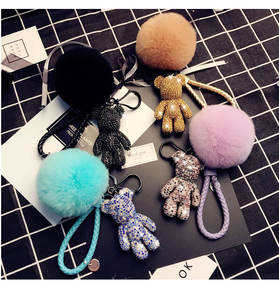 2022 Ins Luxe Tas Hanger Volledige Diamond Beer Sleutelhanger Met Bont Pompom Voor Lady (KC101C) - Product Image 6