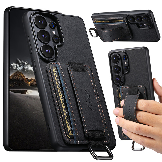 Denior OEM/ODM PU Litchi Grain Wrist Card Holder Phone Case, Factory Direct, Compatible with S26/S25/S24/S23/S22 Series