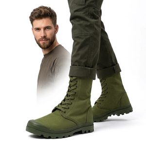 HBC04 Green Canvas Outdoor <b>Boots</b> Waterproof All Seasons Lace-Up <b>High</b> <b>Top</b> - Product Image 2