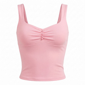 Viviblook J26TP056 Débardeur d'été sexy pour femme, couleur unie, plissé, orné de perles, style camisole, crop top pour femmes - Product Image 5