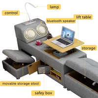 Lit intelligent en promotion avec haut-parleur musical, lit moderne en tissu avec rangement, tailles Queen et King, lit de luxe pour mariage avec lampe de chevet et coffre-fort
