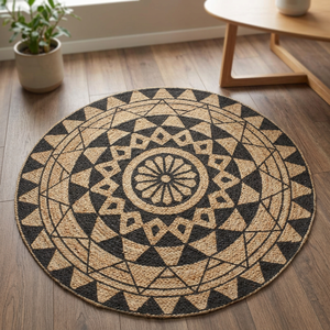 <b>Round</b> Geometric <b>Jute</b> Area <b>Rug</b> Modern Style Reversible Braided Solid Color Flat Pile Thin Home Decor - Product Image 3